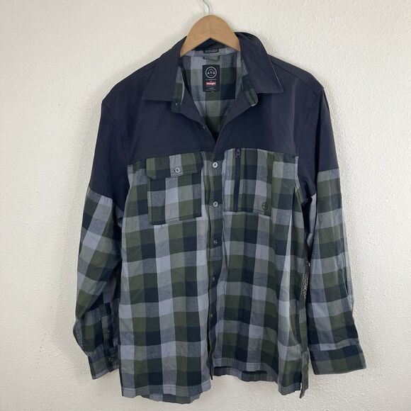 Wrangler X ATG Flannel Plaid Button Down Mens L Large Organic Cotton - Picture 2 of 7